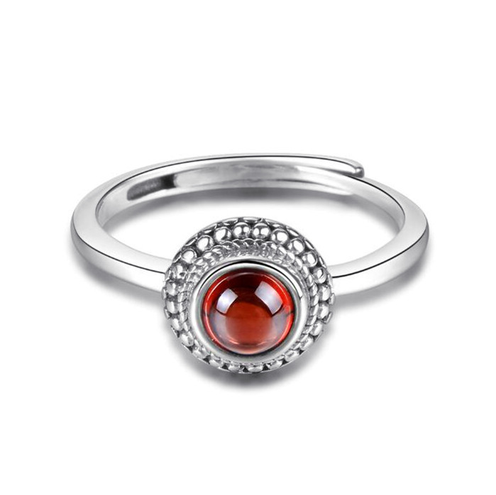 Handmade modern garnet stone jewelry red garnet flower dress ring sterling silver dainty eternity love engagement finger rings